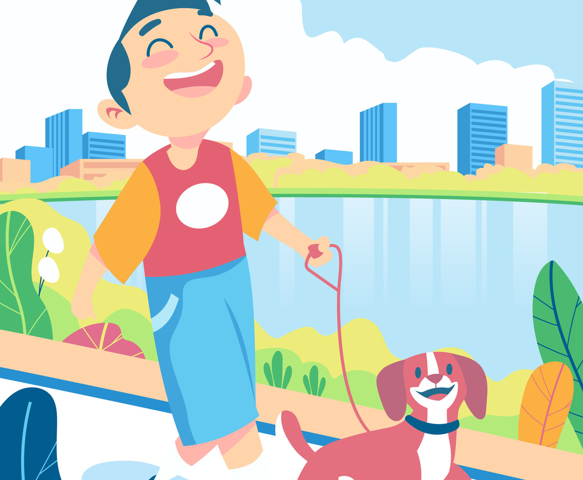 Boy And His Dog Walking