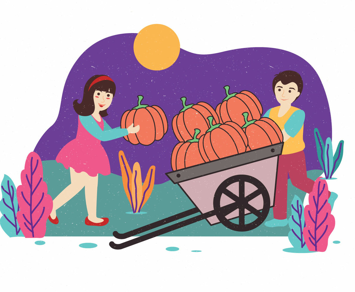 Kids with Pumpkins Vector