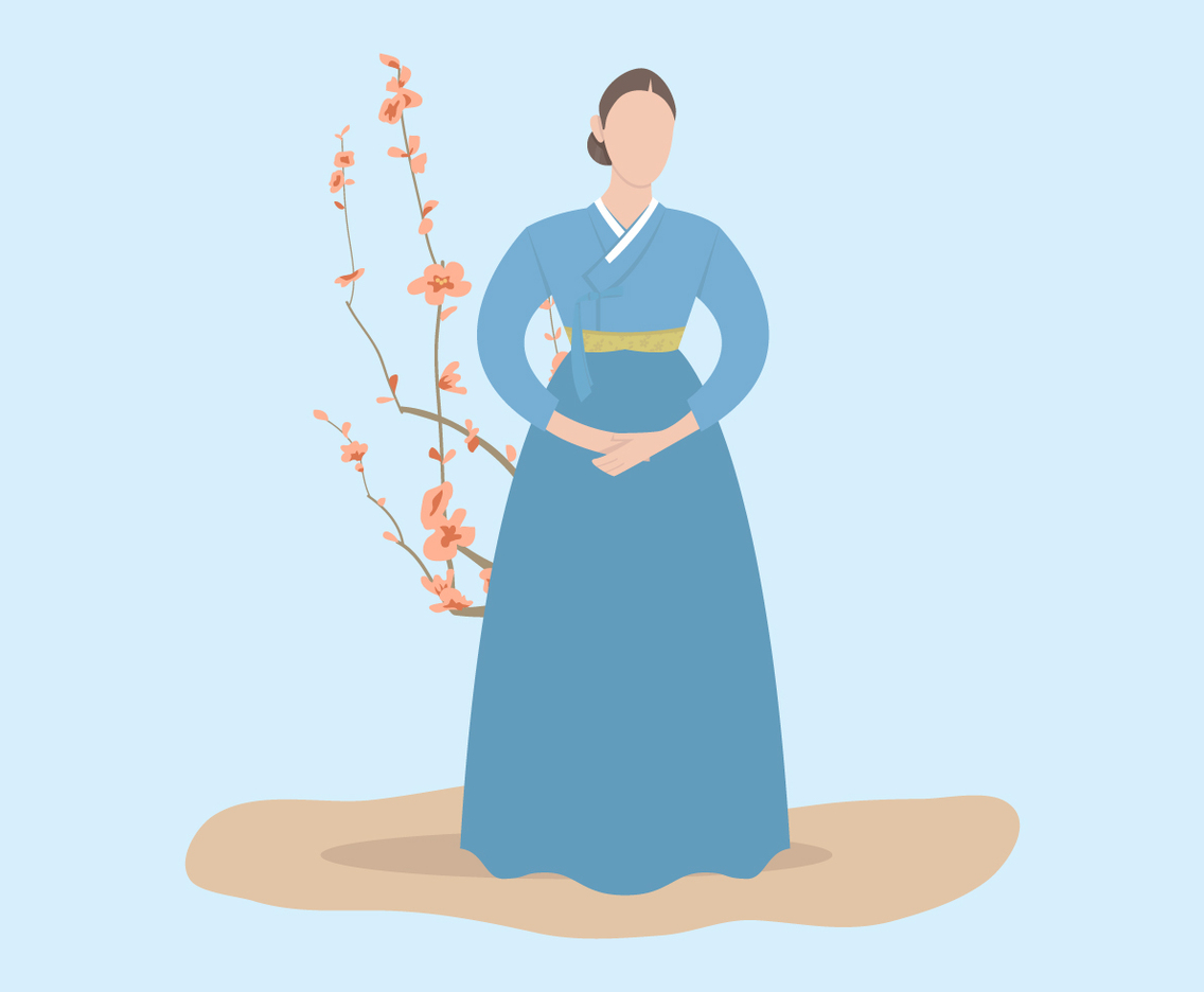 Lady in Blue Hanbok