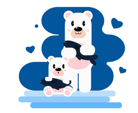 Adorable Bear Mother And Puppy