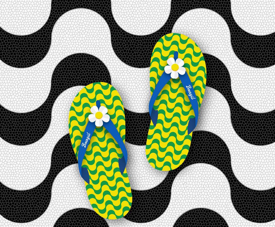 Brazil Flip Flops Isolated On Copacabana Beach Sidewalk Mosaic Pattern