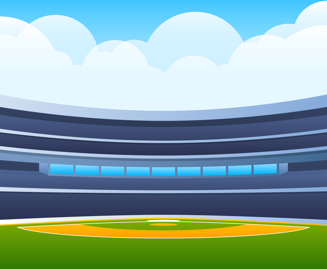 Baseball Field With Bright Stadium Vector Illustration