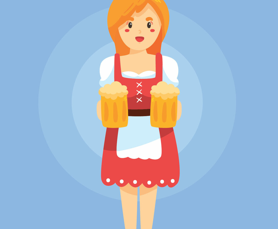 Lady In Dirndl On Blue Vector