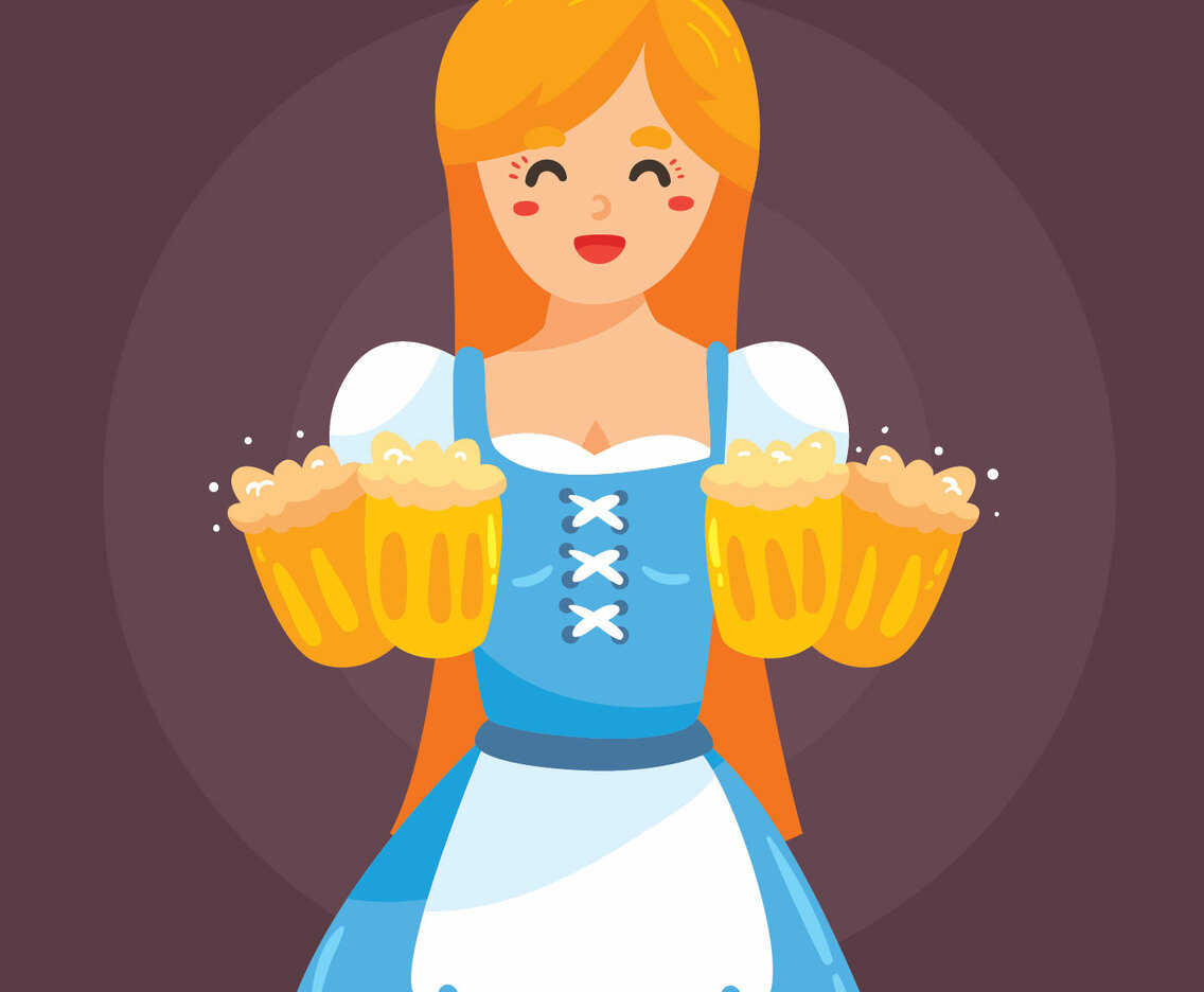Lady In Dirndl With Beer Vector