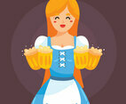 Lady In Dirndl With Beer Vector