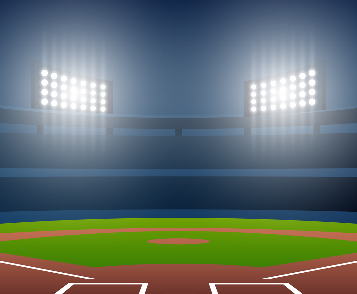 Night Baseball Field With Bright Stadium Vector Illustration