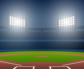 Night Baseball Field With Bright Stadium Vector Illustration