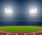 Night Baseball Field With Bright Stadium Vector Illustration