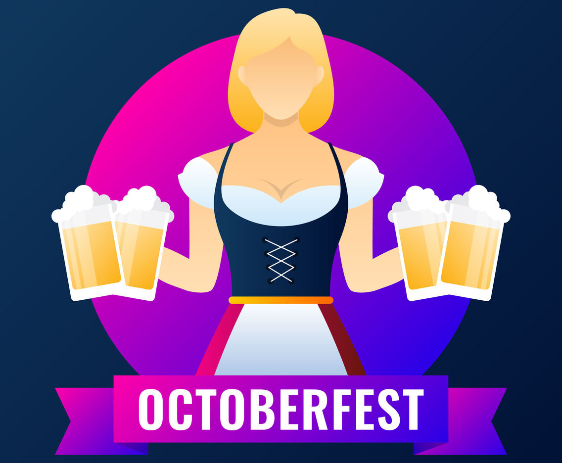Beautiful Waitress With Beer In Hand Vector Illustration
