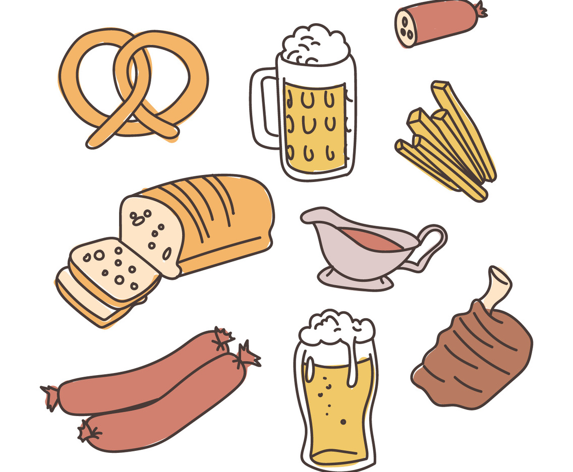 Doodled Bavarian Food