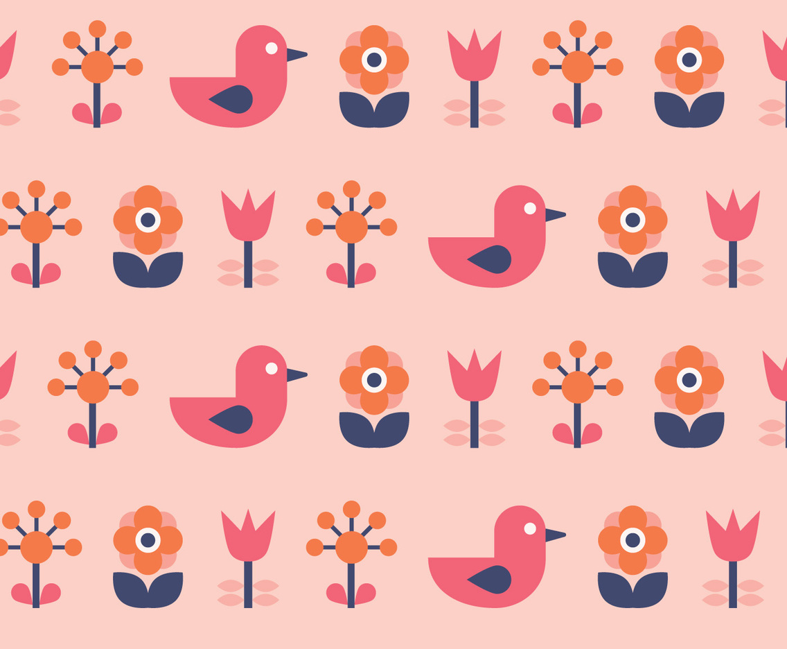 Scandinavian Bird  Flowers