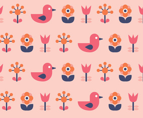 Scandinavian Bird  Flowers