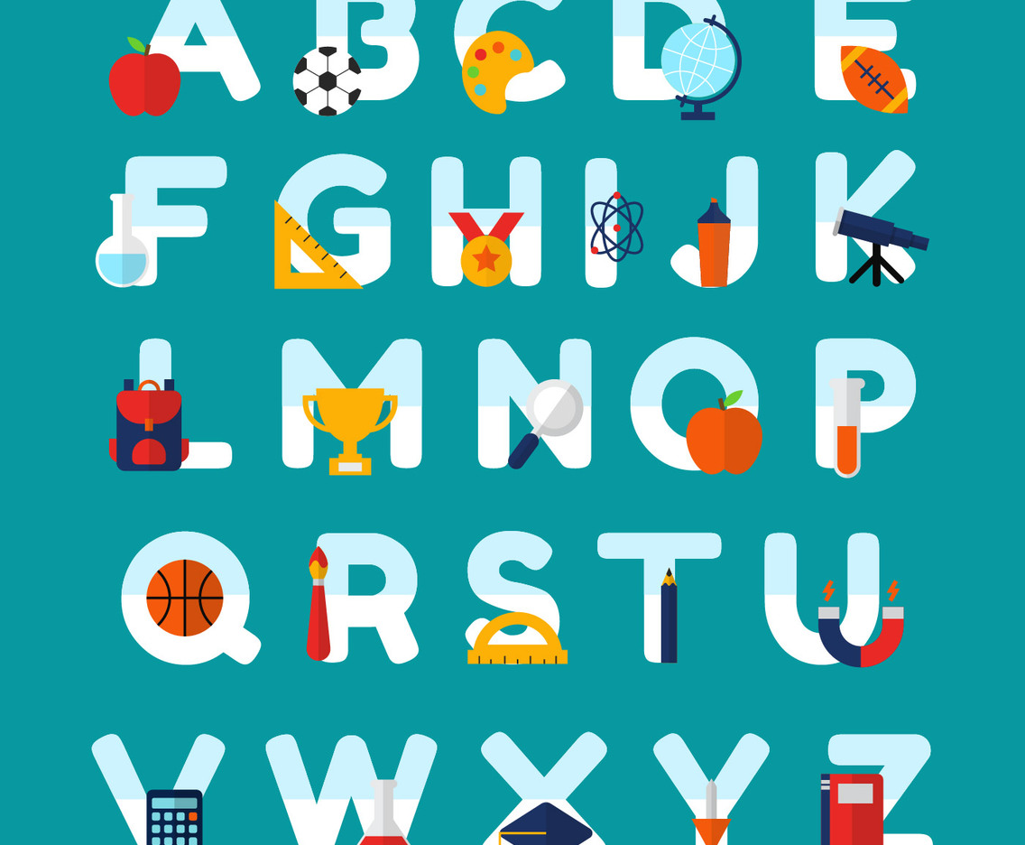 School Themed Alphabet Vector