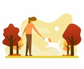 Flat Human Playing With dog animal friend vector illustration