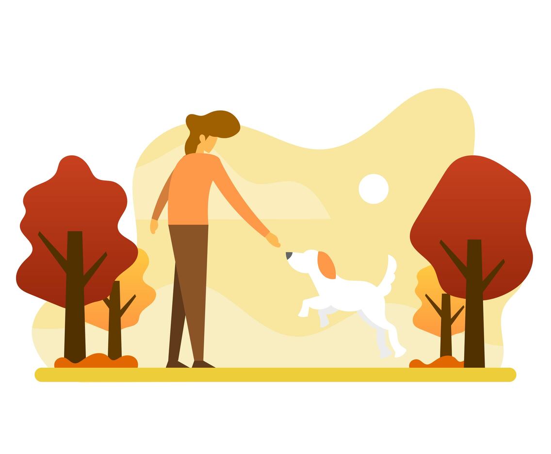 Flat Human Playing With dog animal friend vector illustration