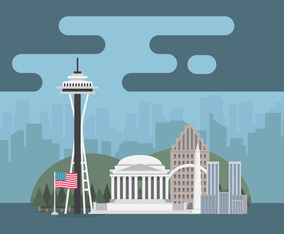 United States Landmark Map with Famous Building or American City Symbol