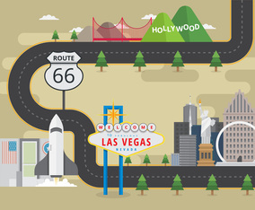 United States Landmark Map with Famous Building or American City Symbol