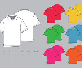 Colorful polo shirt vector front side and back side with size mock up template