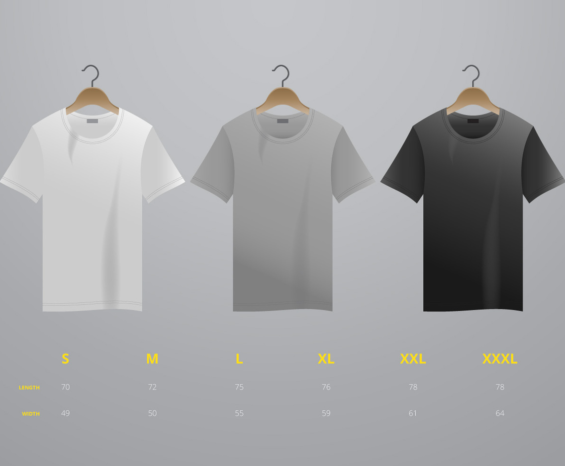 Realistic vector t-shirt with size mock up illustration