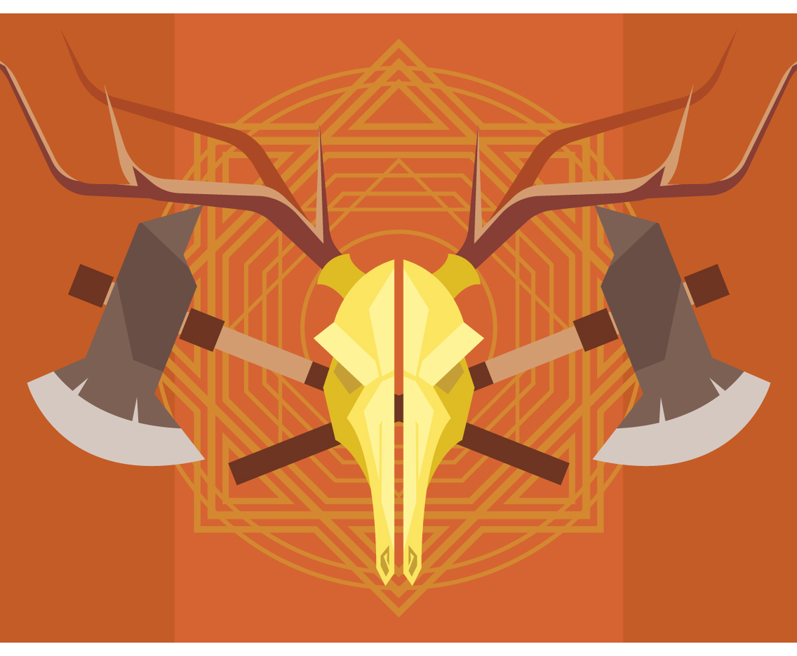 Deer Skull and Axes Vector
