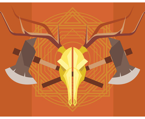 Deer Skull and Axes Vector