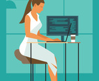 Female Developer Work on Her Desk with Laptop