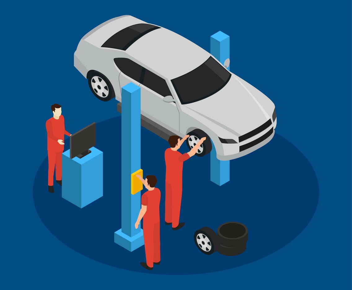 Isometric Teamwork Garage Vector