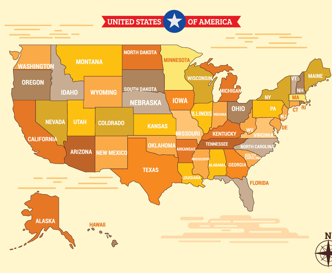 Beautiful Vintage Graphic Vector USA Map United States of America