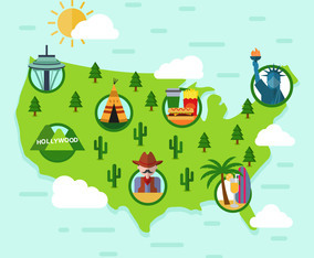 Flat United States Landmark Map Vector