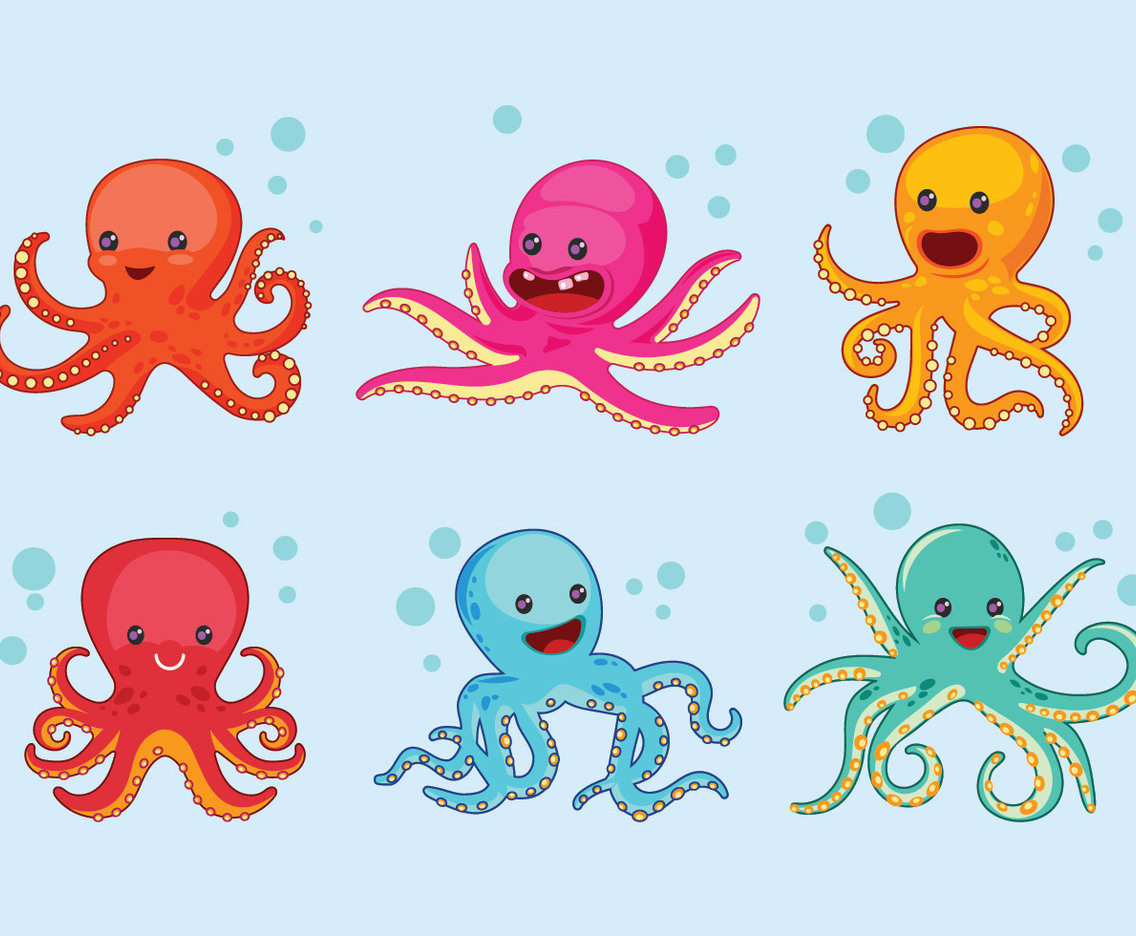 Set of Cute Octopus with Expression