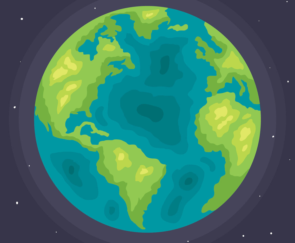 Flat Globe On Dark Blue Vector