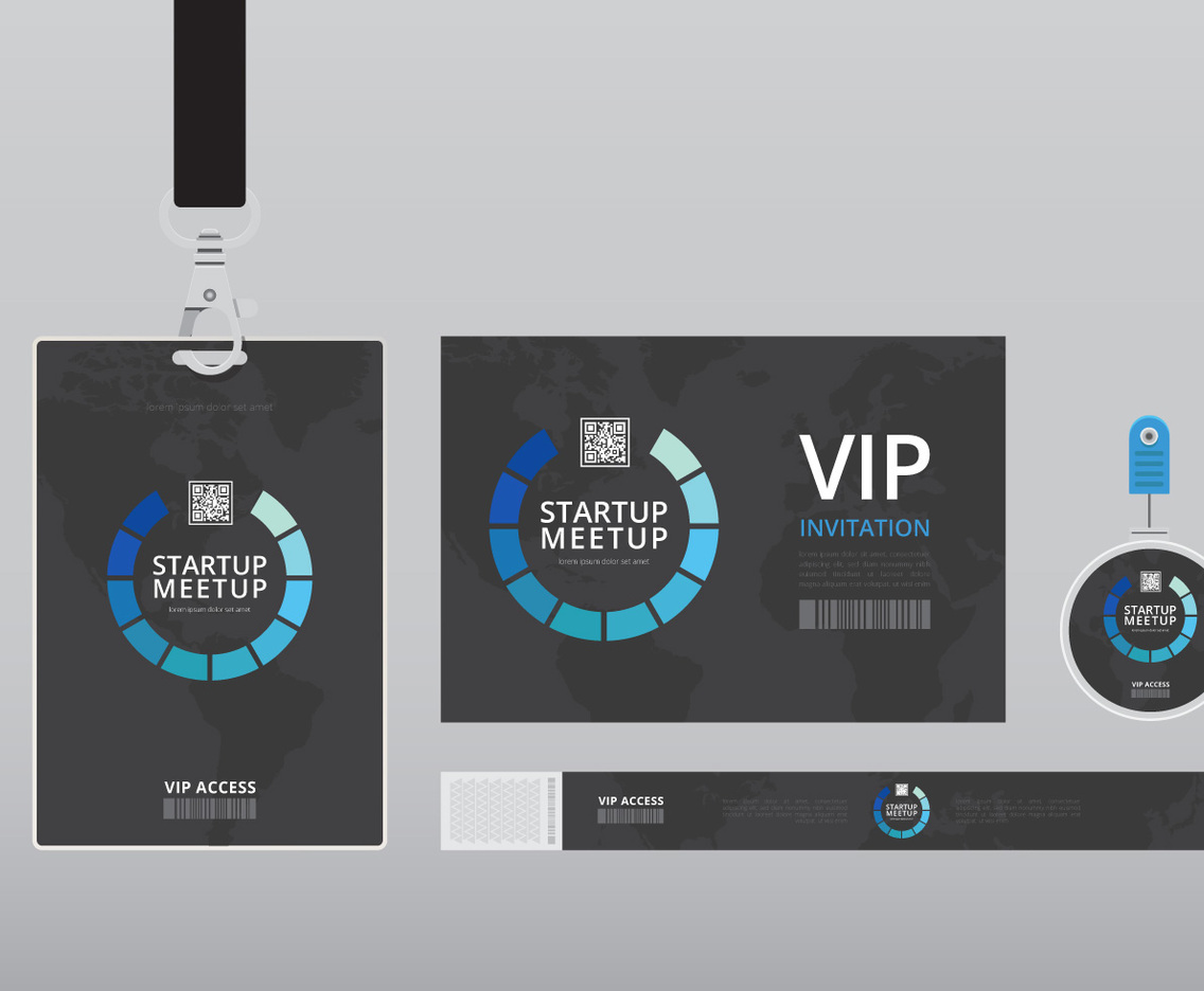 VIP Pass ID card Template. Realistic Blank Vertical ID with black ribbon. Mockup.
