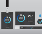 VIP Pass ID card Template. Realistic Blank Vertical ID with black ribbon. Mockup.