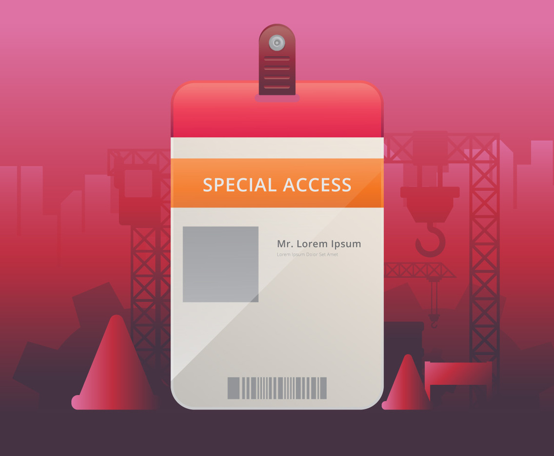 VIP Pass ID card Template. Realistic Blank Vertical ID for Construction Theme. Mockup.
