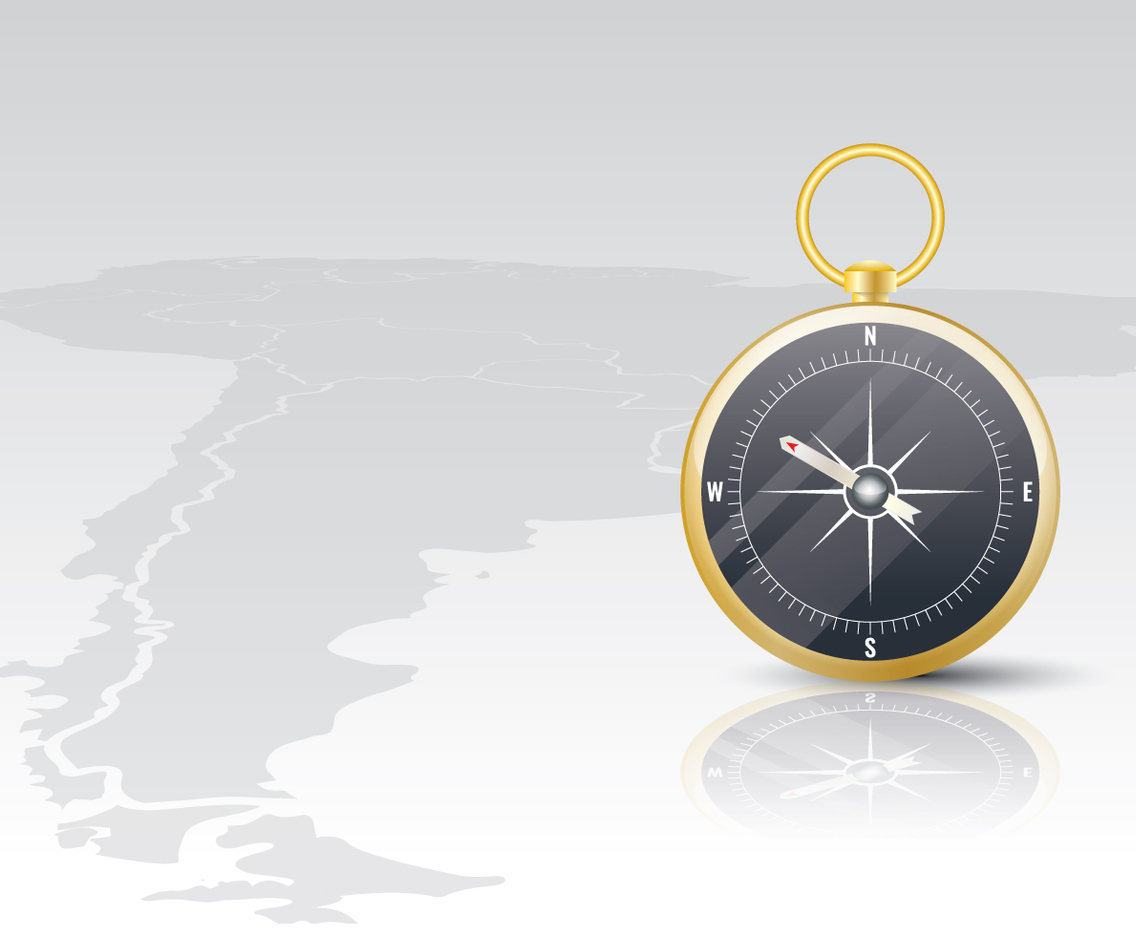 Realistic Compass On South America Map