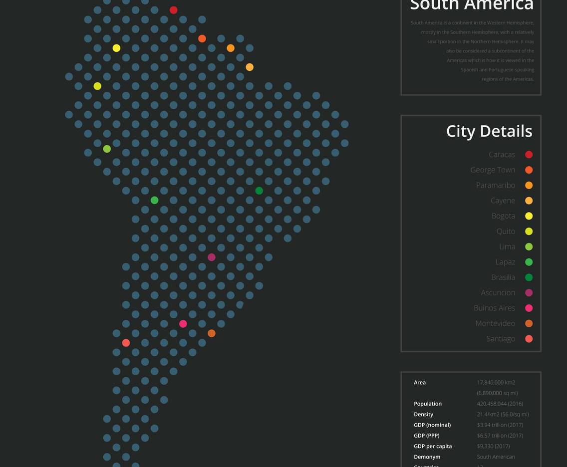 Modern South America Map in Dots Style