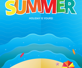 Beach and Sea Illustration for Summer Theme in Papercraft Style