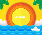 Beach and Sea Illustration for Summer Theme in Papercraft Style