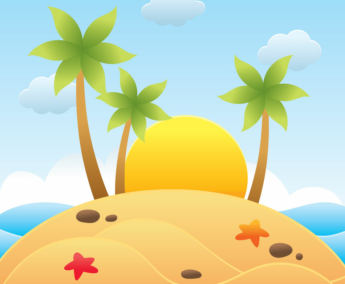 Beach Papercraft With Sunset Vector