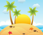 Beach Papercraft With Sunset Vector