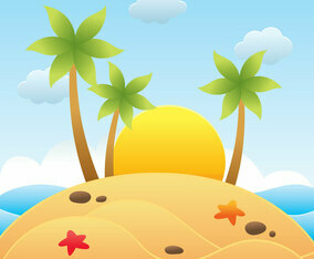 Beach Papercraft With Sunset Vector