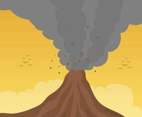 Flat Volcano Eruption With orange sky Vector Background Illustration