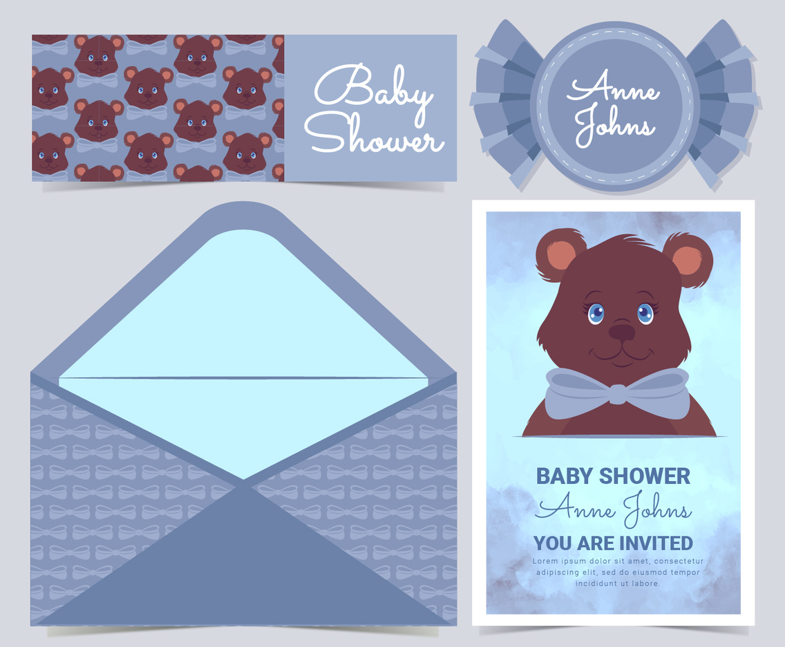 Vector Cute Bear Baby Shower Card