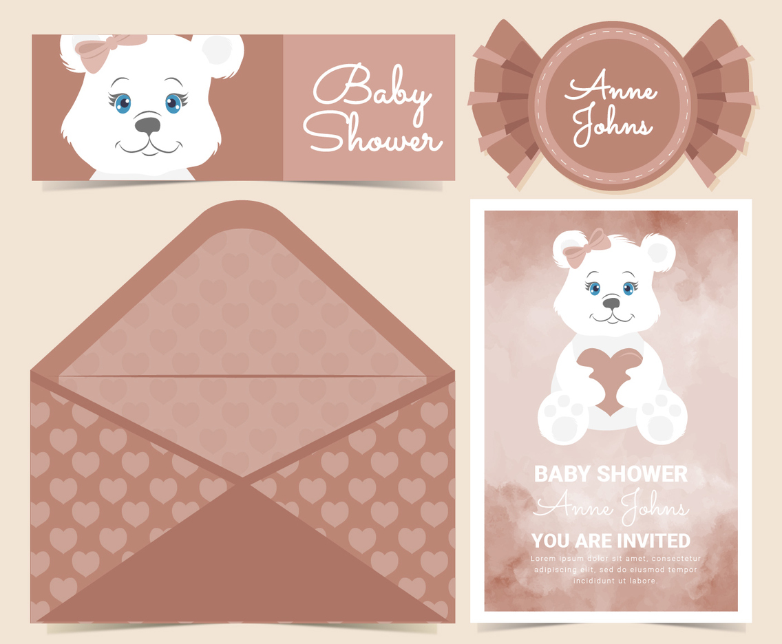 Vector Cute Bear Baby Shower Card