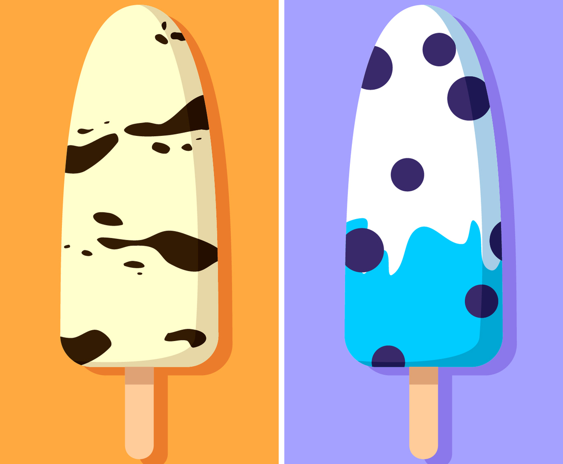 Chocovanilla And Blueberry Summer Popsicles Vector