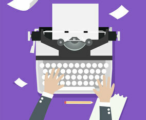 Man Hands Typing An Article On A Vintage Typewriter