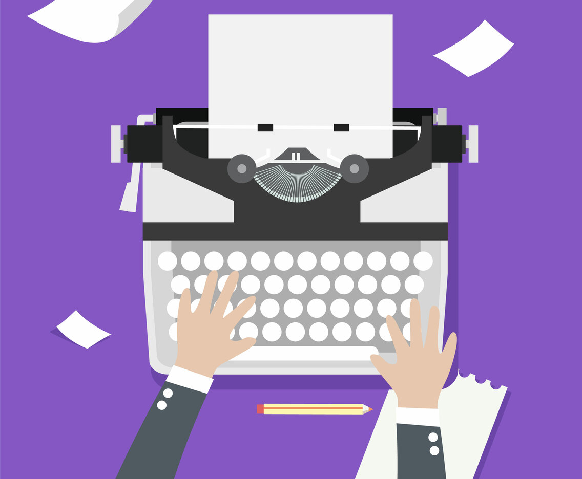 Man Hands Typing An Article On A Vintage Typewriter