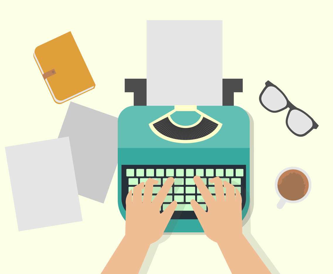 Man Hands Typing An Article On A Vintage Typewriter