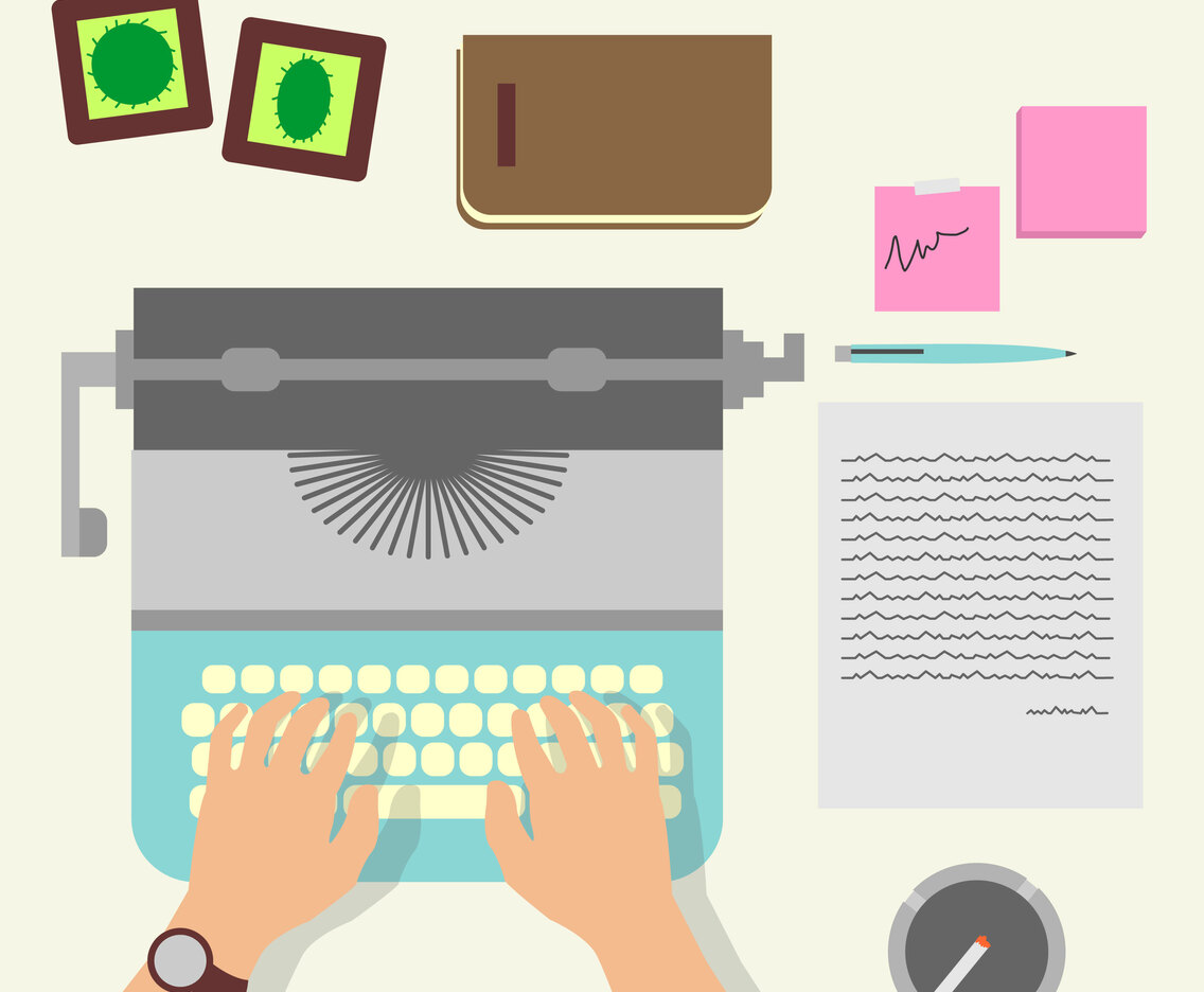 Man Hands Typing An Article On A Vintage Typewriter