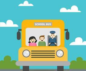 Cute School Bus With Nature Scene With Children And Old Man Inside To Back To School
